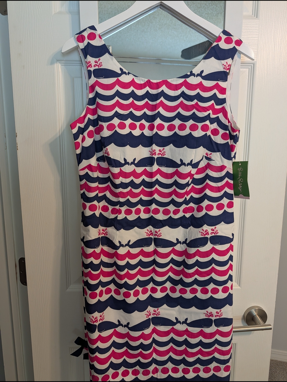 Lilly Pulitzer Whale Tails (Navy, Hot Pink & White Wave) Delia Dress
